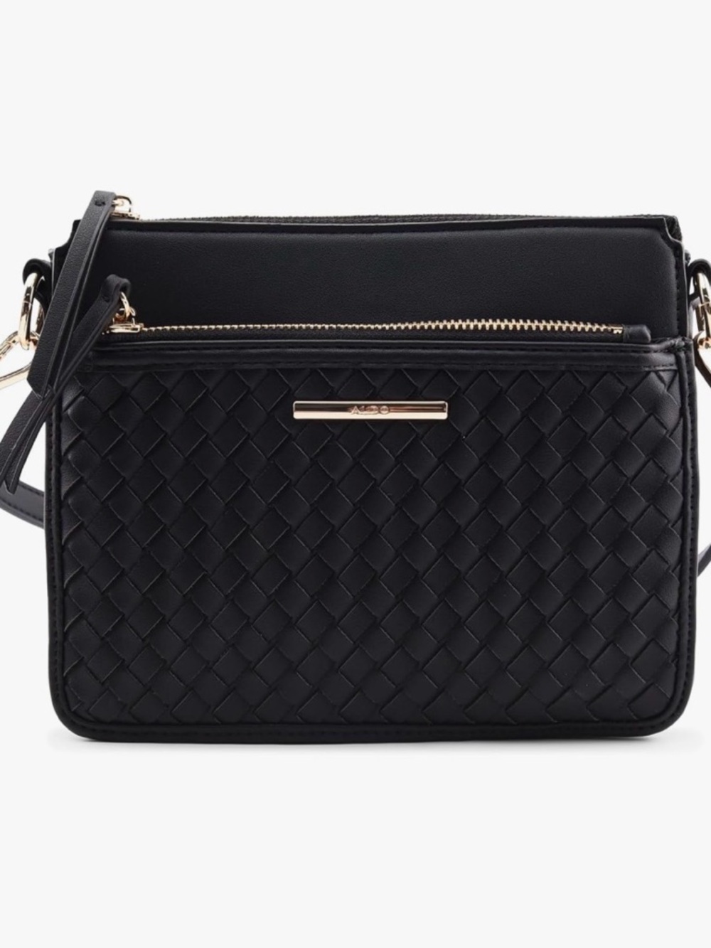 Aldo Black Woven Front-Zip Crossbody Bag